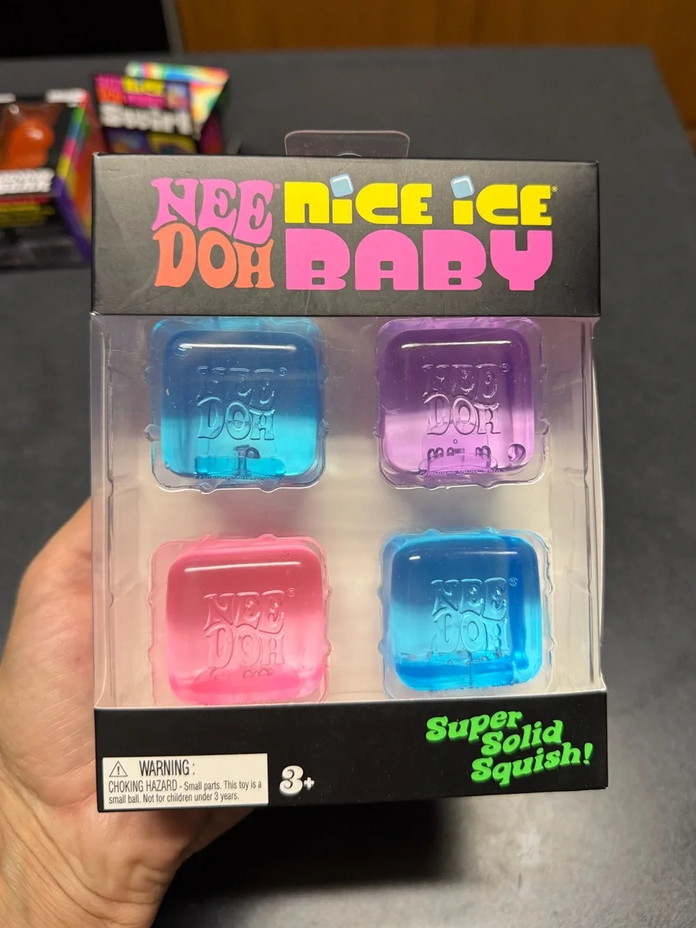 Authentic Nee Doh Baby Ice Cube Squishies - Blue, Purple, Pink